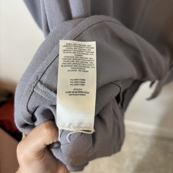 Aritzia Wilfred Novella Smocked Square Neck Mini Dress 6 Gray Blue‎ - Stains - Picture 4 of 9